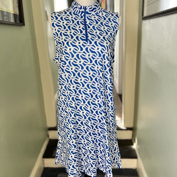 GOTTEX Dress Women’s XL Geometric Royal Blue White Moisture Wicking NWT $97 - Picture 1 of 9
